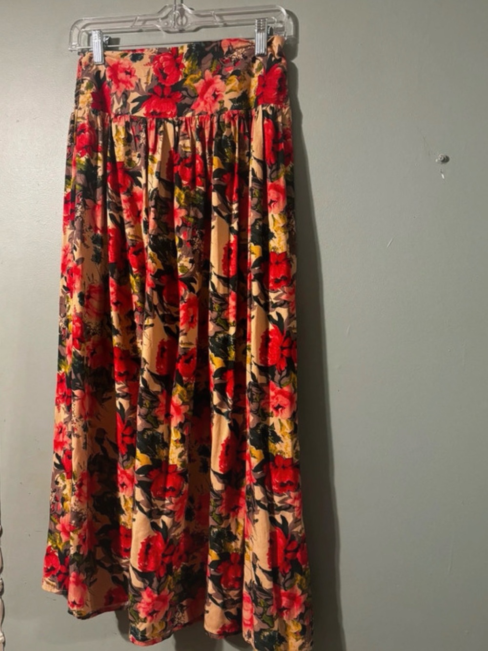 NATURAL LIFE Beige Maxi Skirt with Red, Pink & Yellow Floral Print